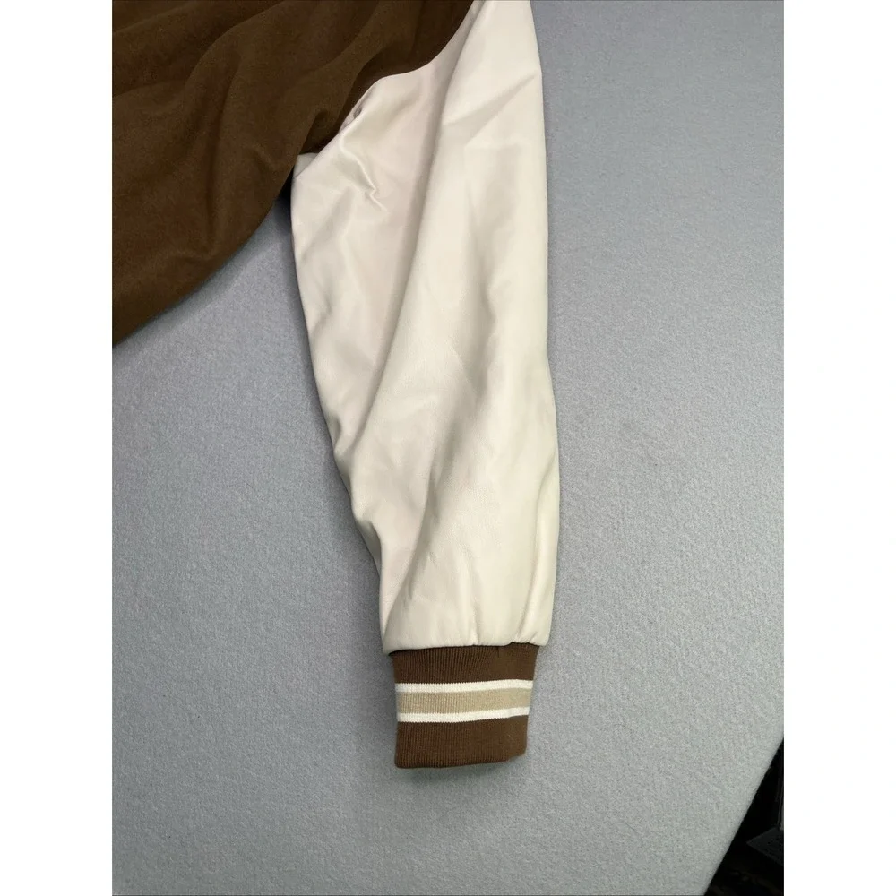 Zara Girls Letterman Snap Button PATCH VARSITY BROWN JACKET Size 13-14